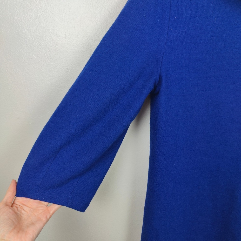 COS Mini Dress Womens Small Wool Blend Royal Blue Funnel Cowl Neck Preppy - Picture 3 of 7